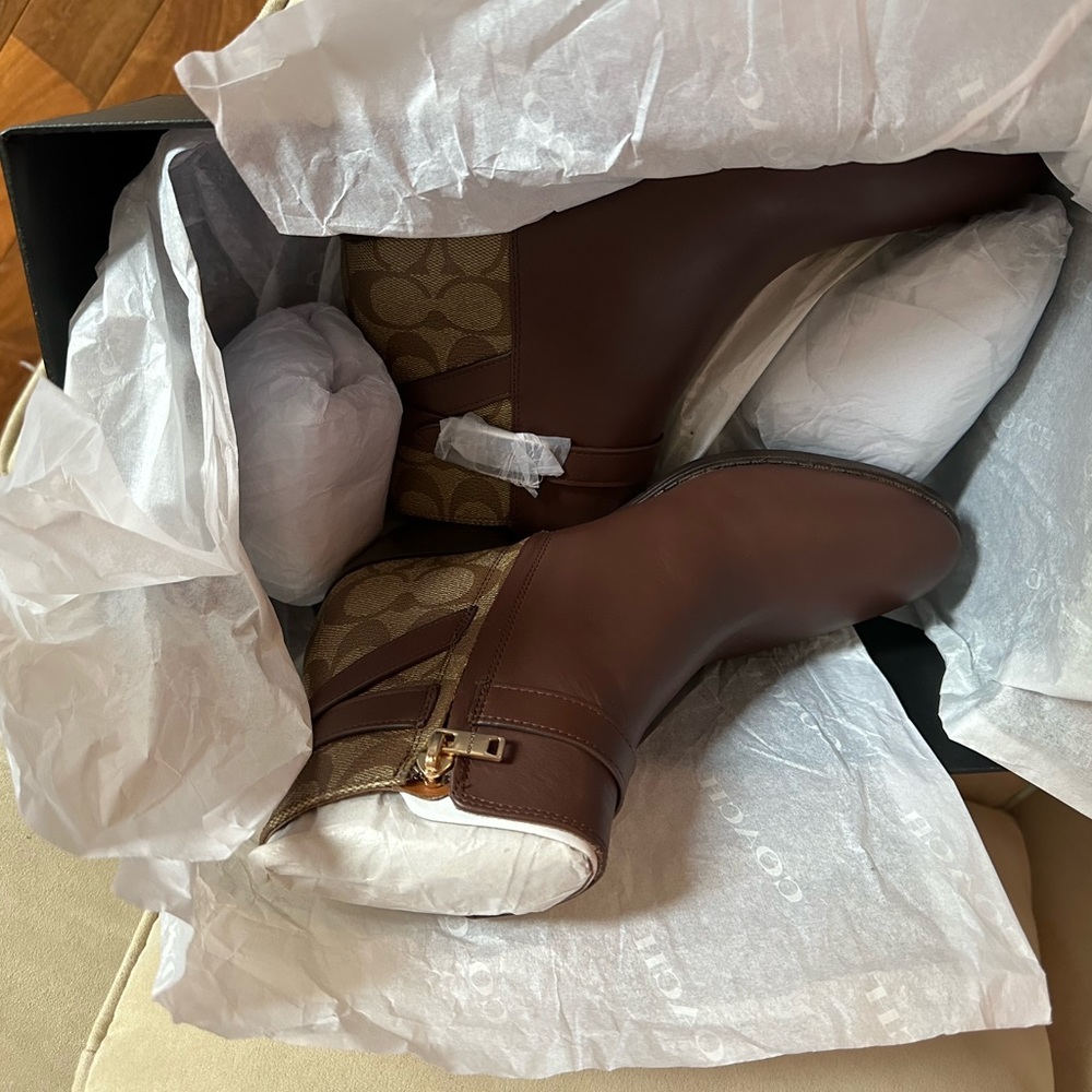 Coach Dean LTR-SIG bootie. New in box. Smoke and pet free home.😀. Super cute!